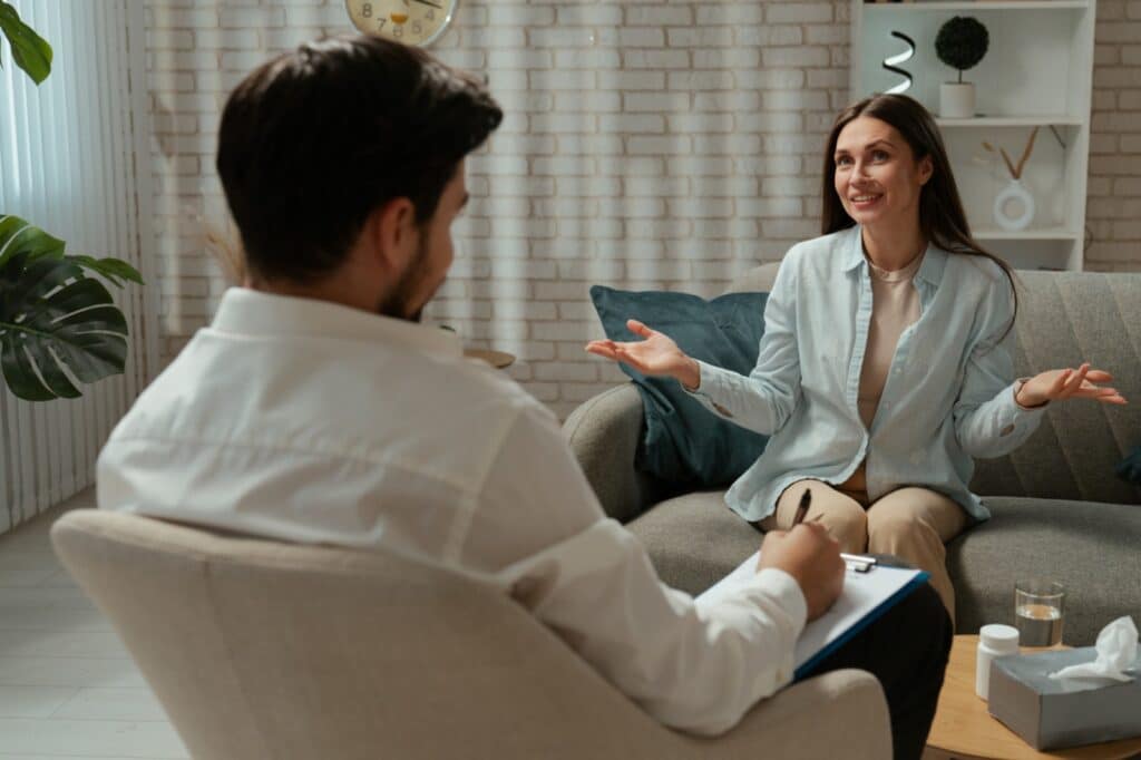 A woman discussing her mental health with her psychiatrist in Naperville